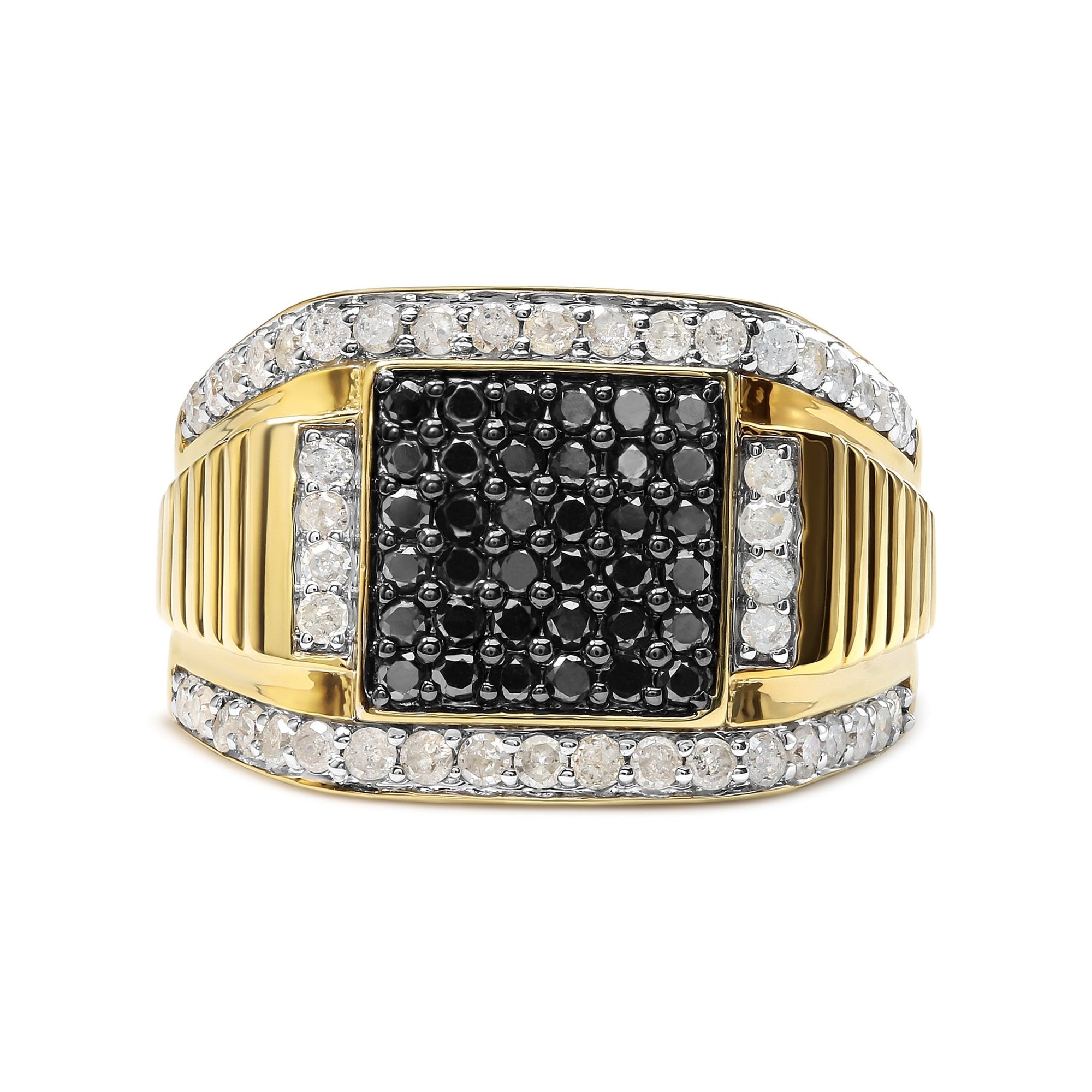 Men's 14K Yellow Gold Plated .925 Sterling Silver 1 1/2 Cttw White and Black Treated Diamond Cluster Ring (Black / I-J Color, I2-I3 Clarity) - Size 10 - LinkagejewelrydesignLinkagejewelrydesign