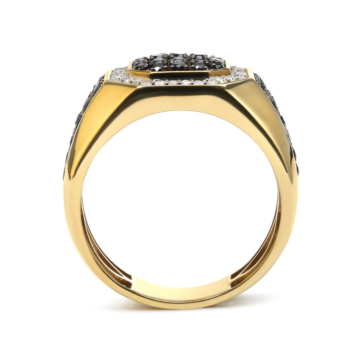 Men&#39;s 14K Yellow Gold Plated .925 Sterling Silver 1 1/4 Cttw White and Black Diamond Signet Style Band Ring (Black / I-J Color, I2-I3 Clarity) - Size 10 - LinkagejewelrydesignLinkagejewelrydesign