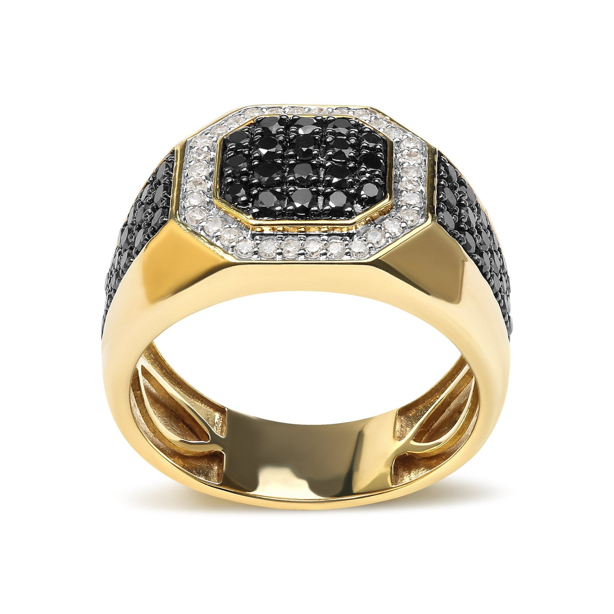 Men&#39;s 14K Yellow Gold Plated .925 Sterling Silver 1 1/4 Cttw White and Black Diamond Signet Style Band Ring (Black / I-J Color, I2-I3 Clarity) - Size 10 - LinkagejewelrydesignLinkagejewelrydesign
