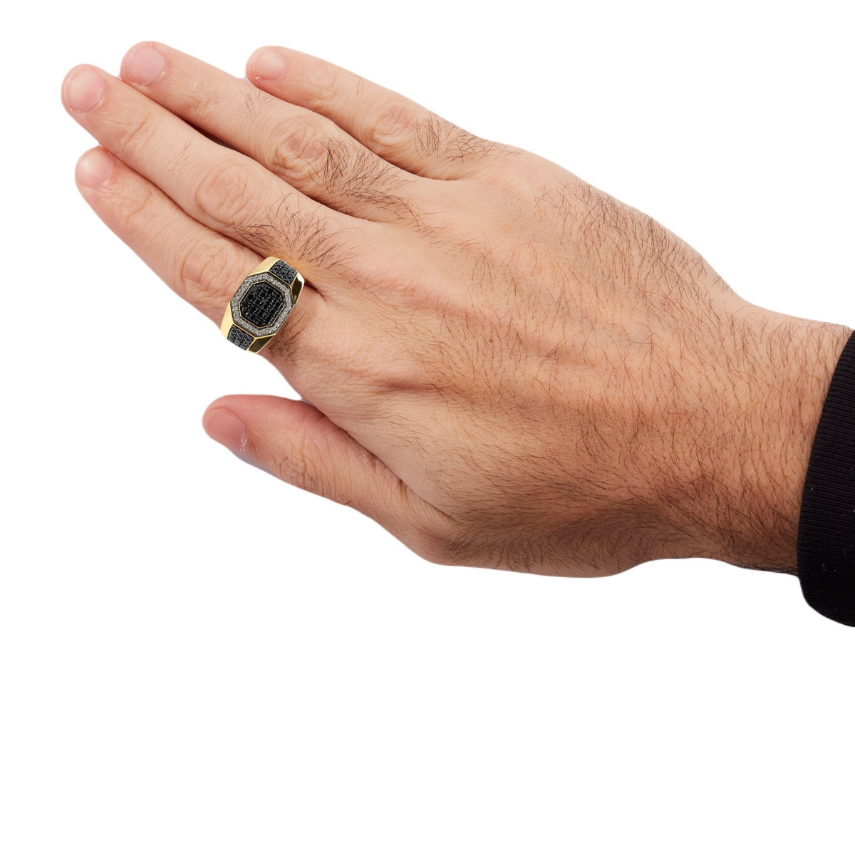 Men&#39;s 14K Yellow Gold Plated .925 Sterling Silver 1 1/4 Cttw White and Black Diamond Signet Style Band Ring (Black / I-J Color, I2-I3 Clarity) - Size 10 - LinkagejewelrydesignLinkagejewelrydesign
