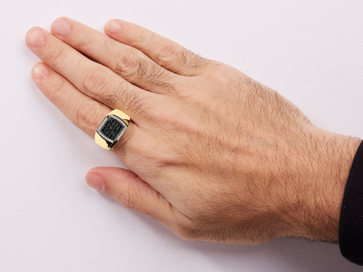 Men&#39;s 14K Yellow Gold Plated .925 Sterling Silver 1.00 Cttw White and Black Treated Diamond Ring (Black / I-J Color, I2-I3 Clarity) - Size 10 - LinkagejewelrydesignLinkagejewelrydesign
