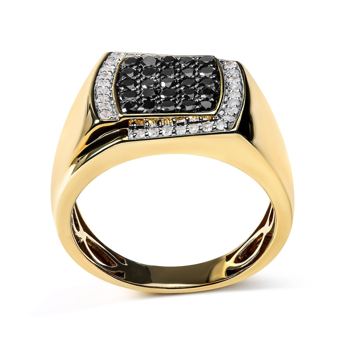 Men&#39;s 14K Yellow Gold Plated .925 Sterling Silver 1.00 Cttw White and Black Treated Diamond Ring (Black / I-J Color, I2-I3 Clarity) - Size 10 - LinkagejewelrydesignLinkagejewelrydesign