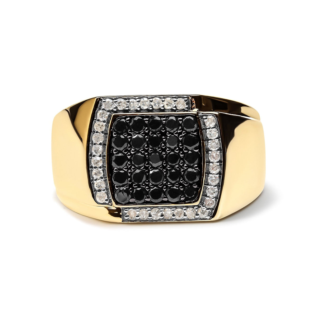 Men&#39;s 14K Yellow Gold Plated .925 Sterling Silver 1.00 Cttw White and Black Treated Diamond Ring (Black / I-J Color, I2-I3 Clarity) - Size 10 - LinkagejewelrydesignLinkagejewelrydesign