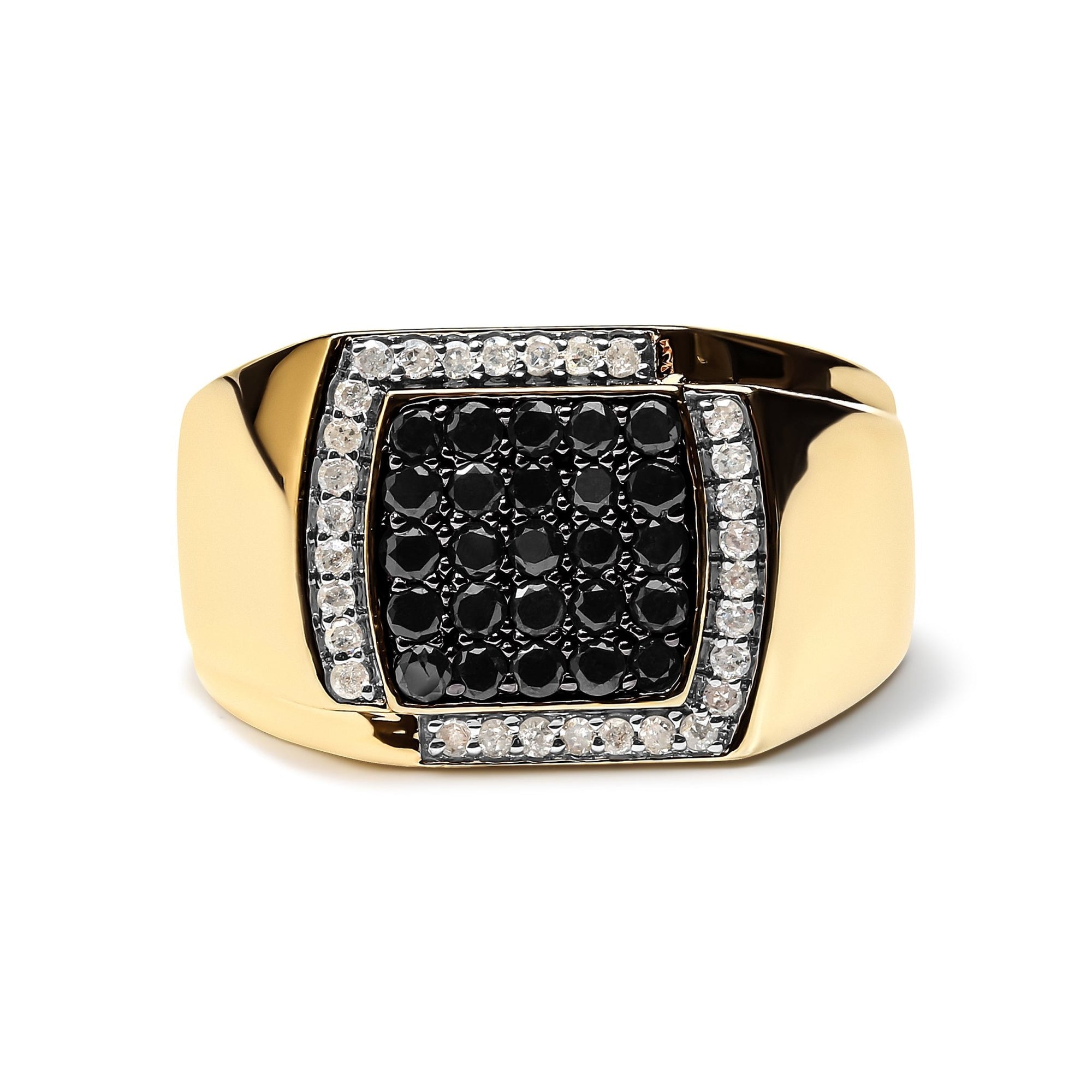 Men's 14K Yellow Gold Plated .925 Sterling Silver 1.00 Cttw White and Black Treated Diamond Ring (Black / I-J Color, I2-I3 Clarity) - Size 10 - LinkagejewelrydesignLinkagejewelrydesign