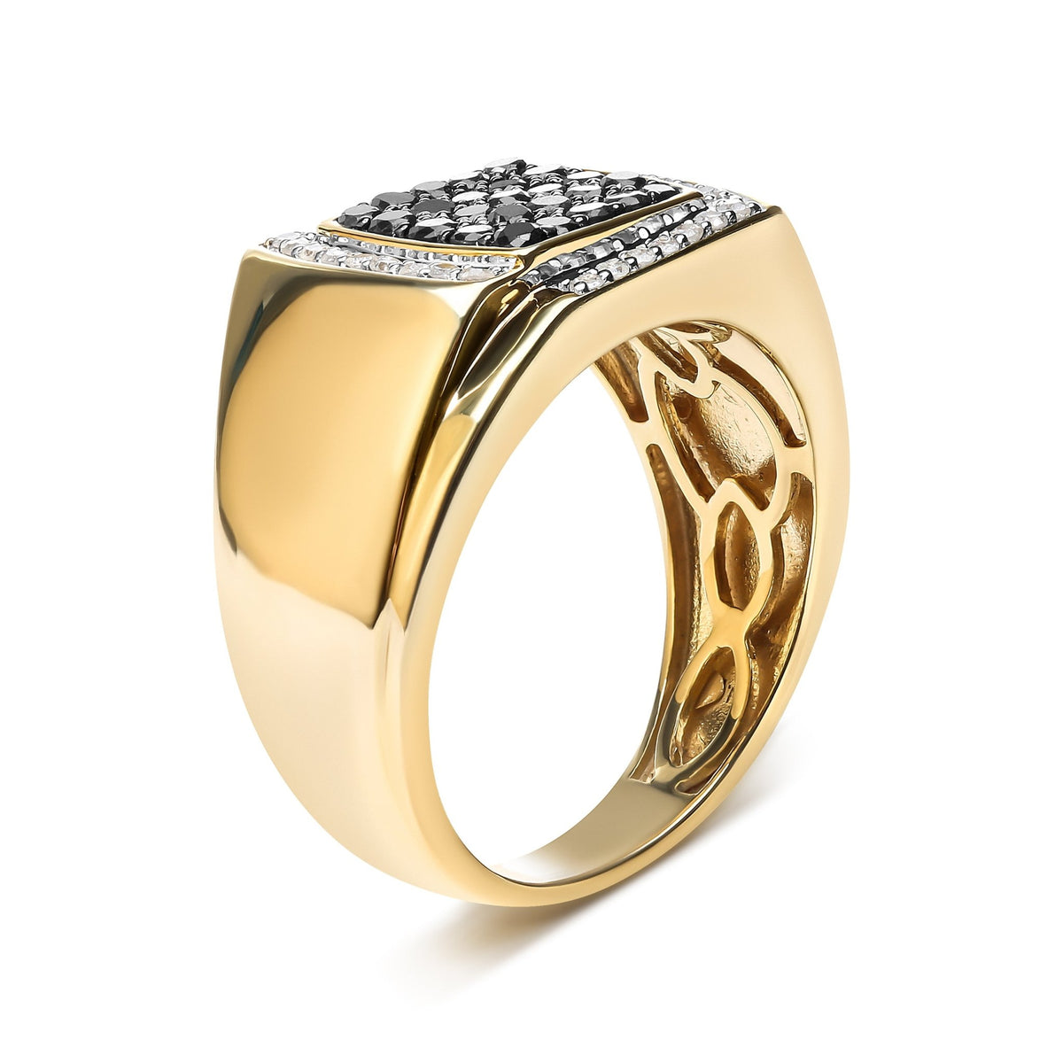 Men&#39;s 14K Yellow Gold Plated .925 Sterling Silver 1.00 Cttw White and Black Treated Diamond Ring (Black / I-J Color, I2-I3 Clarity) - Size 10 - LinkagejewelrydesignLinkagejewelrydesign