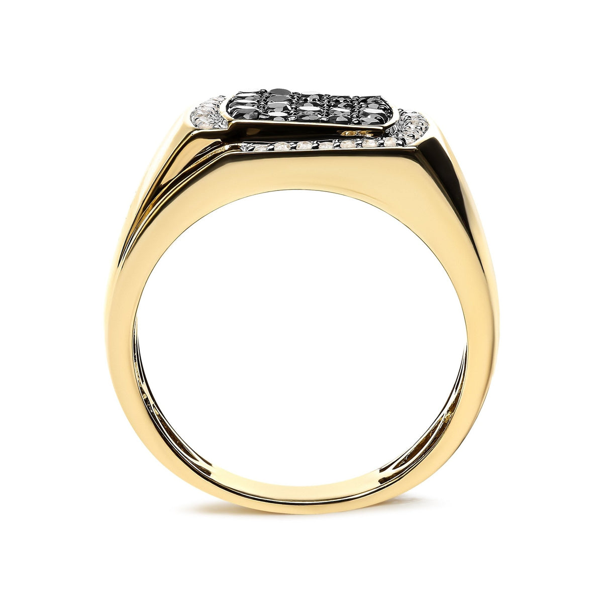 Men&#39;s 14K Yellow Gold Plated .925 Sterling Silver 1.00 Cttw White and Black Treated Diamond Ring (Black / I-J Color, I2-I3 Clarity) - Size 10 - LinkagejewelrydesignLinkagejewelrydesign