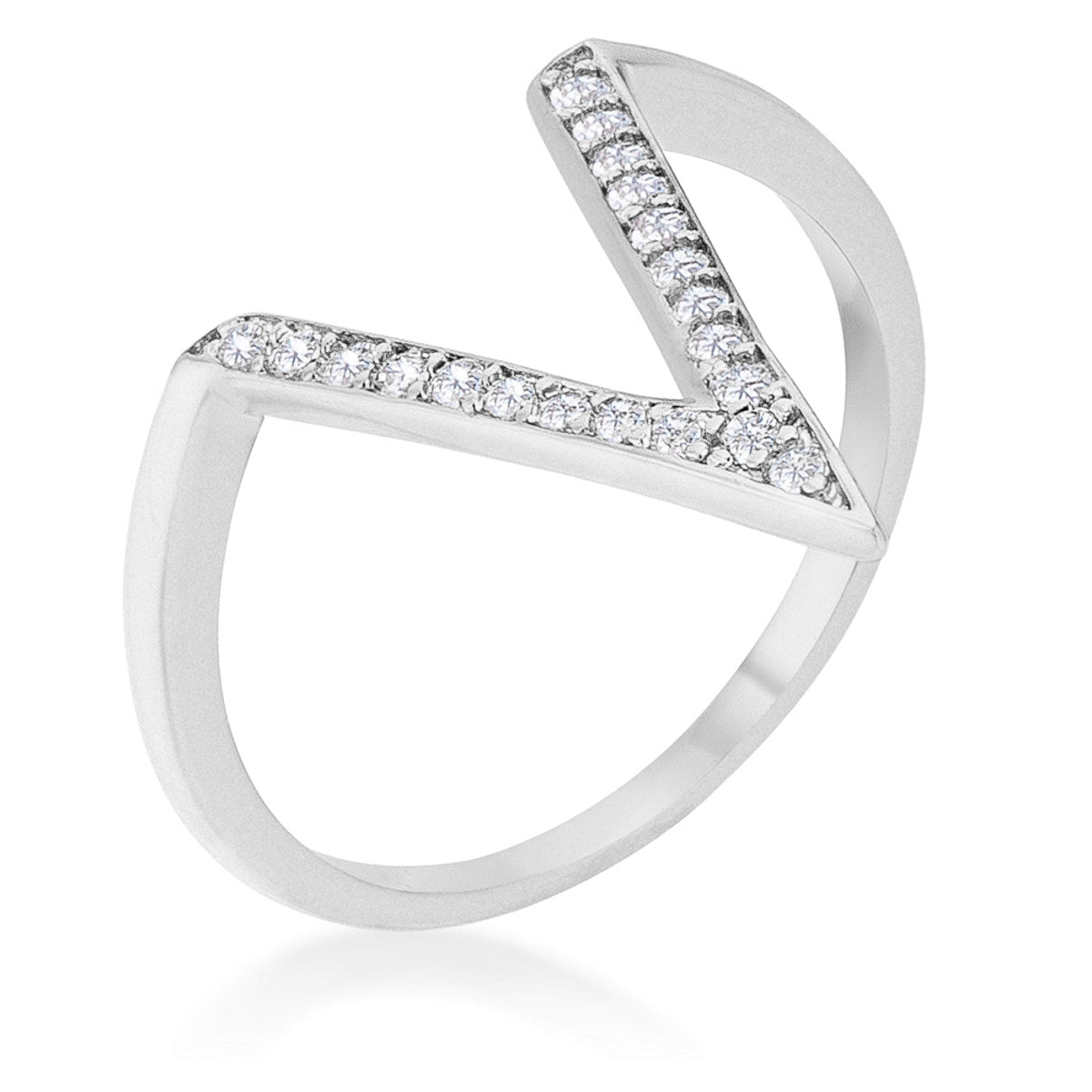 Michelle 0.2ct CZ Rhodium Delicate V-Shape Ring - LinkagejewelrydesignLinkagejewelrydesign