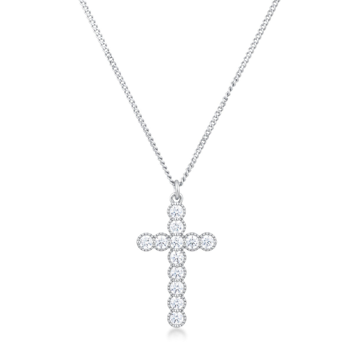 Micro Beaded Rhodium Plated Clear CZ Cross Pendant - LinkagejewelrydesignLinkagejewelrydesign