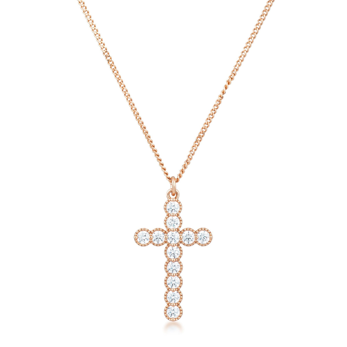 Micro Beaded Rose Gold Plated Clear CZ Cross Pendant - LinkagejewelrydesignLinkagejewelrydesign