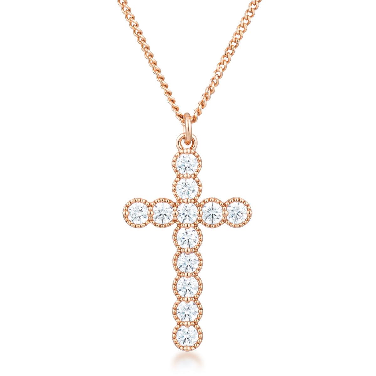 Micro Beaded Rose Gold Plated Clear CZ Cross Pendant - LinkagejewelrydesignLinkagejewelrydesign