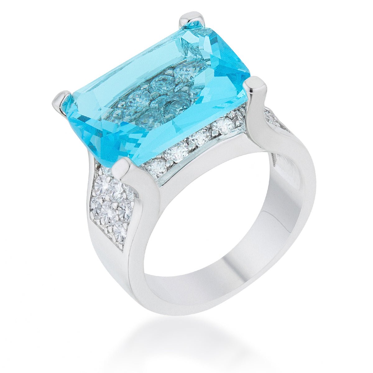 Mina 15.4ct Aqua CZ Rhodium Cocktail Ring - LinkagejewelrydesignLinkagejewelrydesign