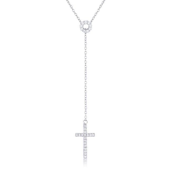 Miranda 0.3ct CZ Rhodium Classic Lariat Cross Necklace - LinkagejewelrydesignLinkagejewelrydesign