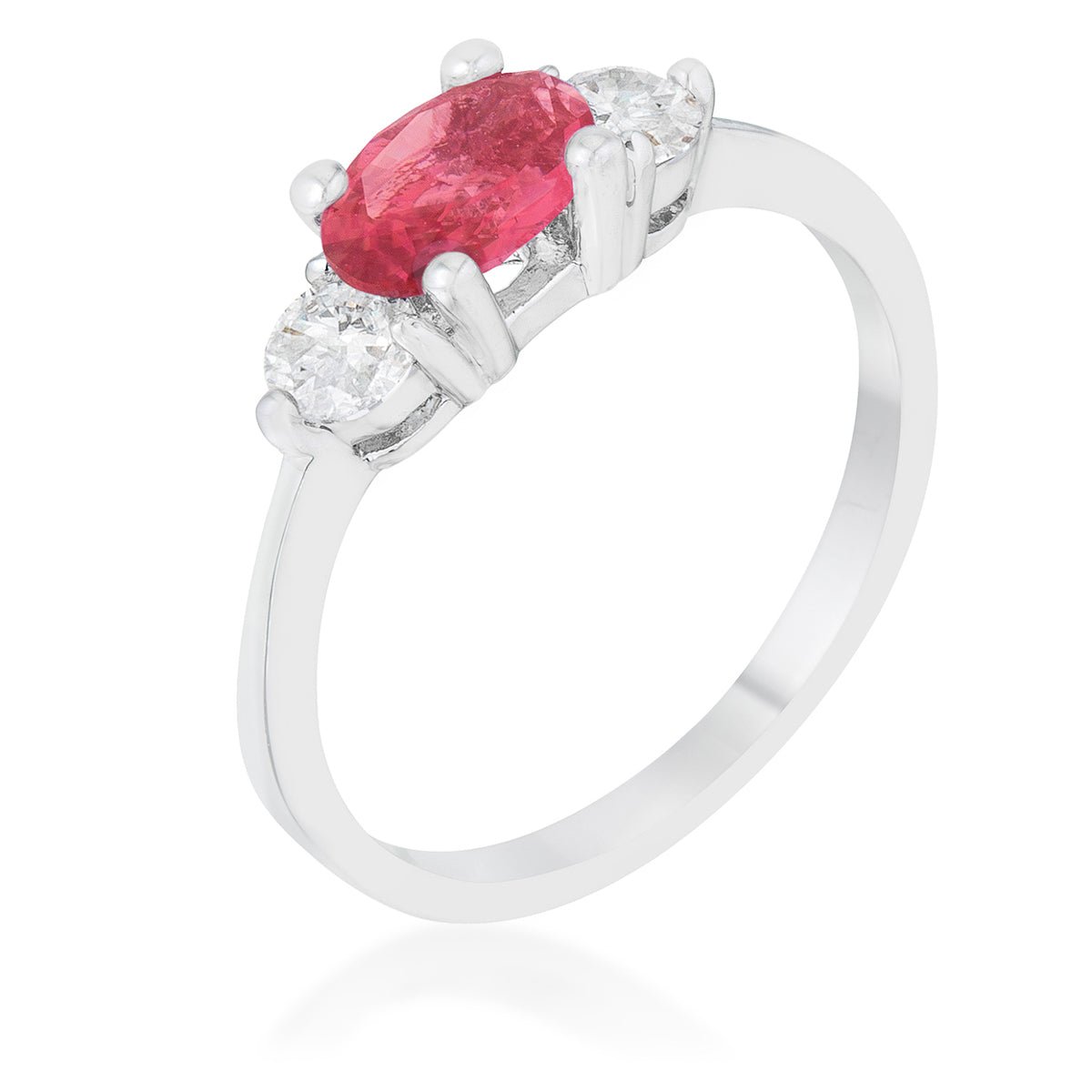 Miranna 1.2ct Fuchsia CZ Rhodium Classic Oval Ring, &lt;b&gt;Size 5&lt;/b&gt; - LinkagejewelrydesignLinkagejewelrydesign