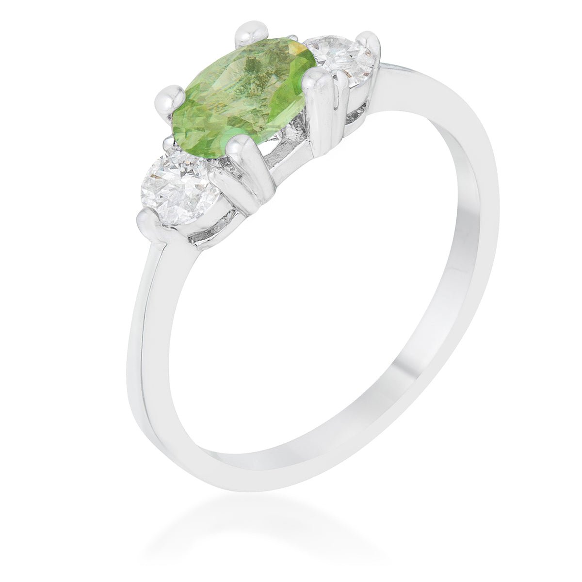 Miranna 1.2ct Peridot CZ Rhodium Classic Oval Ring, &lt;b&gt;Size 5&lt;/b&gt; - LinkagejewelrydesignLinkagejewelrydesign