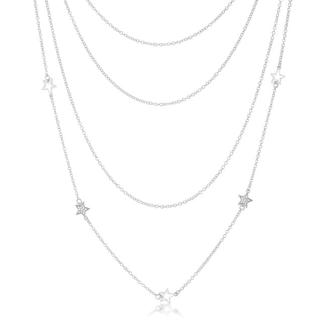 Multi-Chain Rhodium Star Necklace with CZ - LinkagejewelrydesignLinkagejewelrydesign