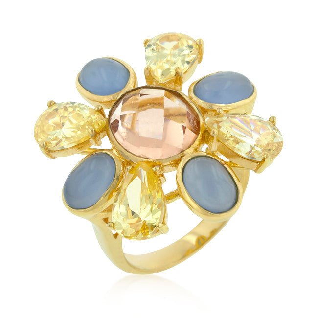 Multi-Cubic Zirconia Floral Golden Ring - LinkagejewelrydesignLinkagejewelrydesign