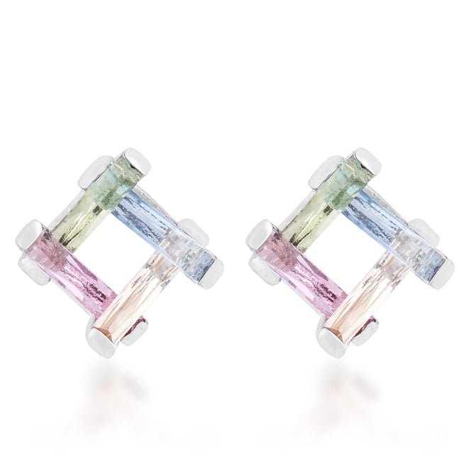 Myra 10ct Multicolor CZ Rhodium Stud Earrings - LinkagejewelrydesignLinkagejewelrydesign