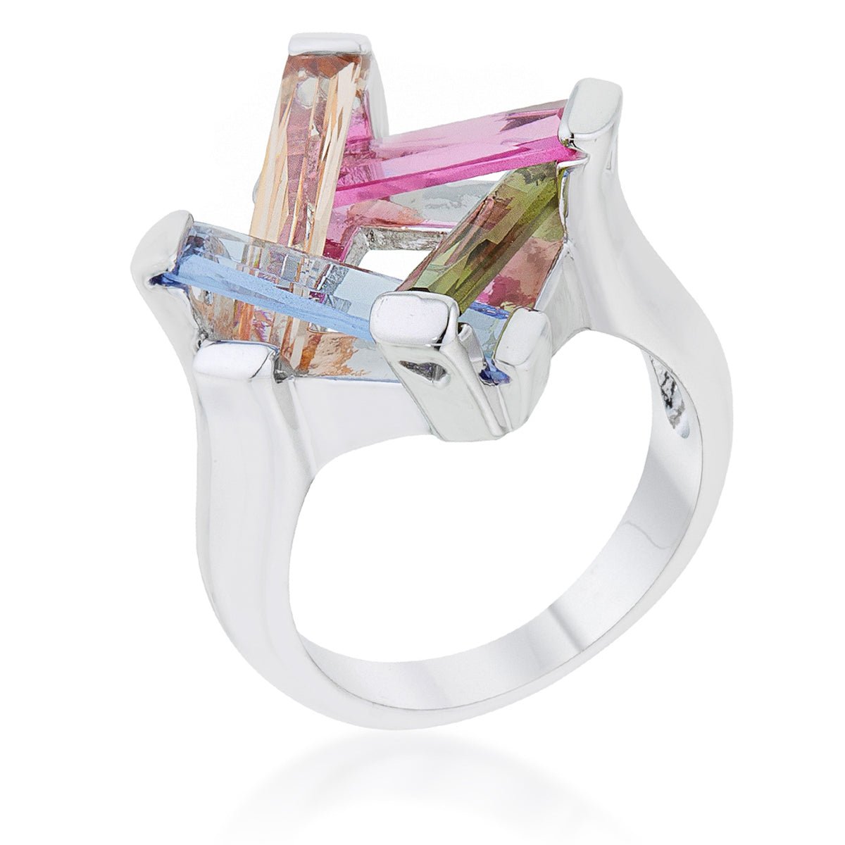 Myra Ring 10ct Multicolor CZ Rhodium Cocktail Ring - LinkagejewelrydesignLinkagejewelrydesign