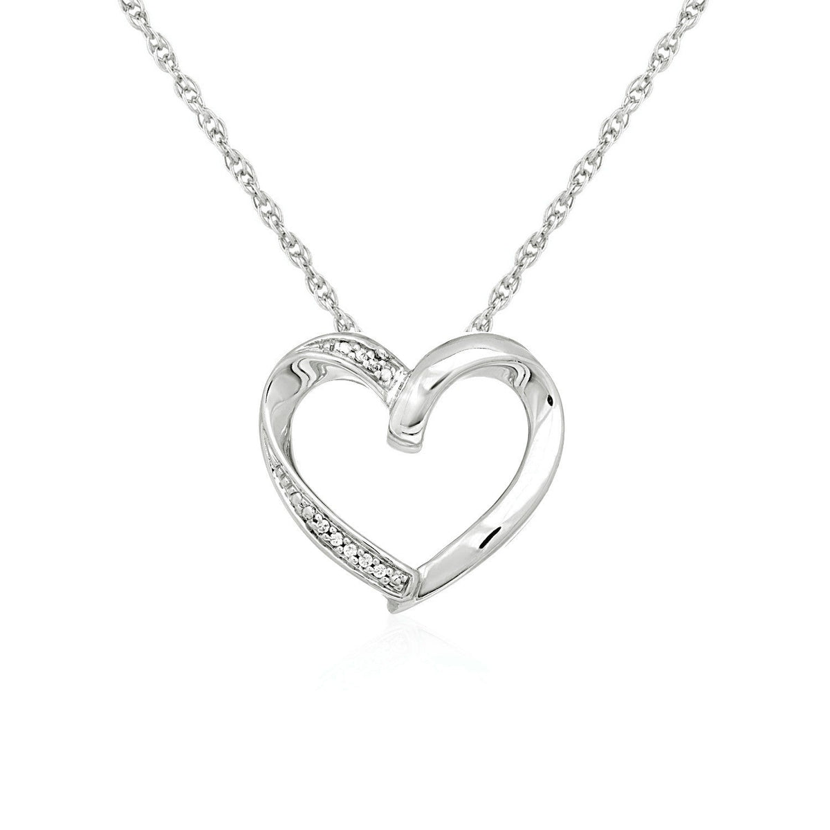 Open Heart Pendant with Diamonds in Sterling Silver - LinkagejewelrydesignLinkagejewelrydesign