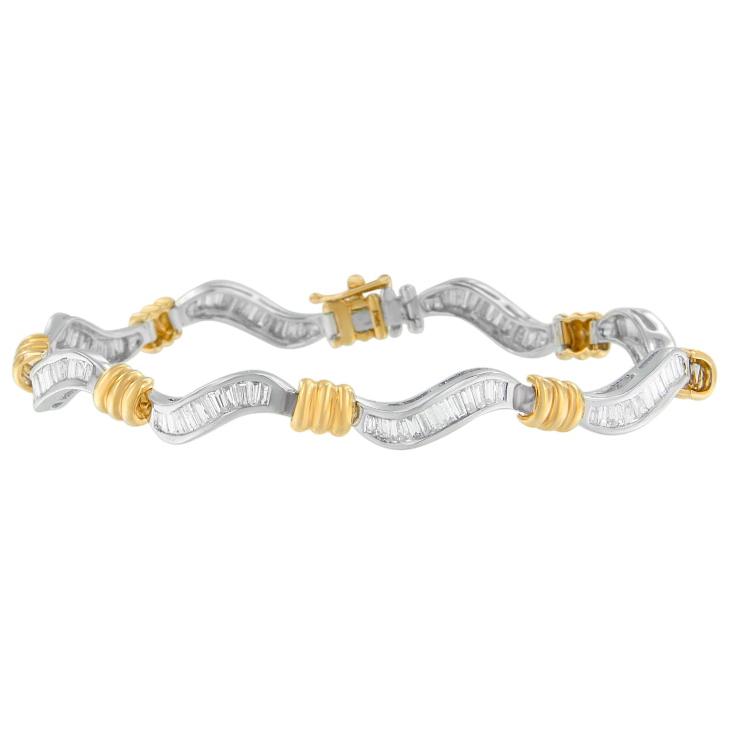Original Classics 10K Two-Tone Gold Baguette Cut Diamond Spiral Bracelet (2.00 cttw, H-I Color, I1-I2 Clarity) - LinkagejewelrydesignLinkagejewelrydesign
