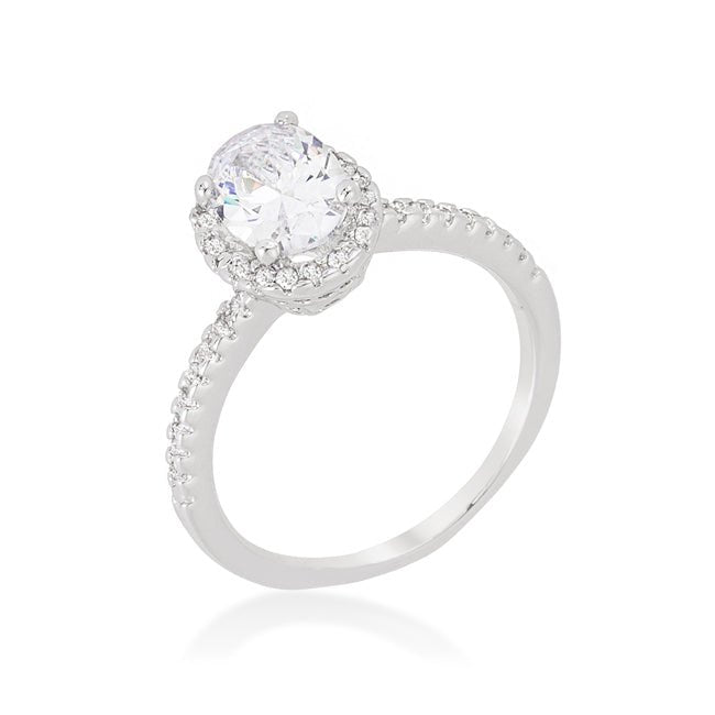 Oval-Cut Floating Halo Cubic Zirconia Engagement Ring - LinkagejewelrydesignLinkagejewelrydesign