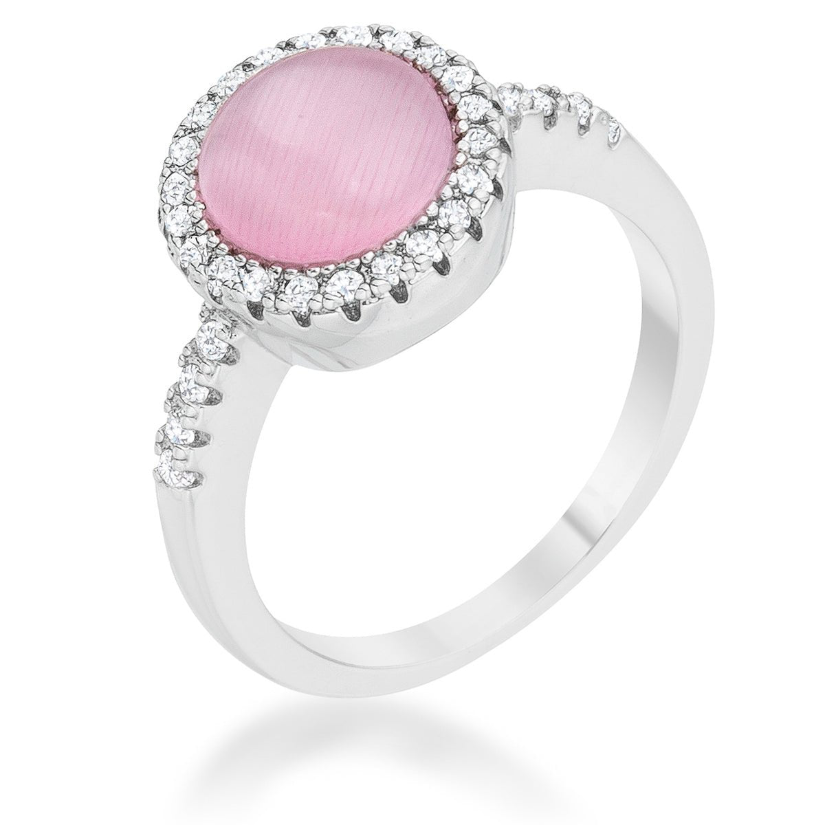 Patricia 0.3ct CZ Pink Cat&#39;s Eye Rhodium Classic Ring, &lt;b&gt;Size 5&lt;/b&gt; - LinkagejewelrydesignLinkagejewelrydesign