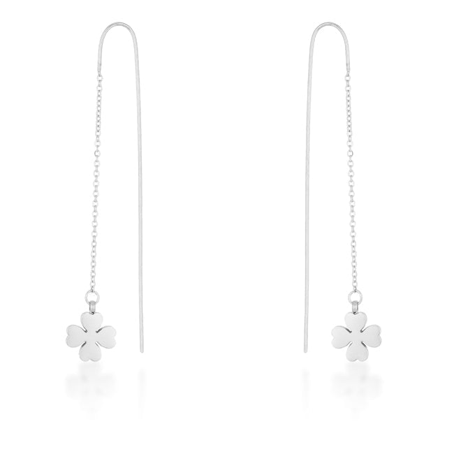 Patricia Rhodium Stainless Steel Clover Threaded Drop Earrings - LinkagejewelrydesignLinkagejewelrydesign