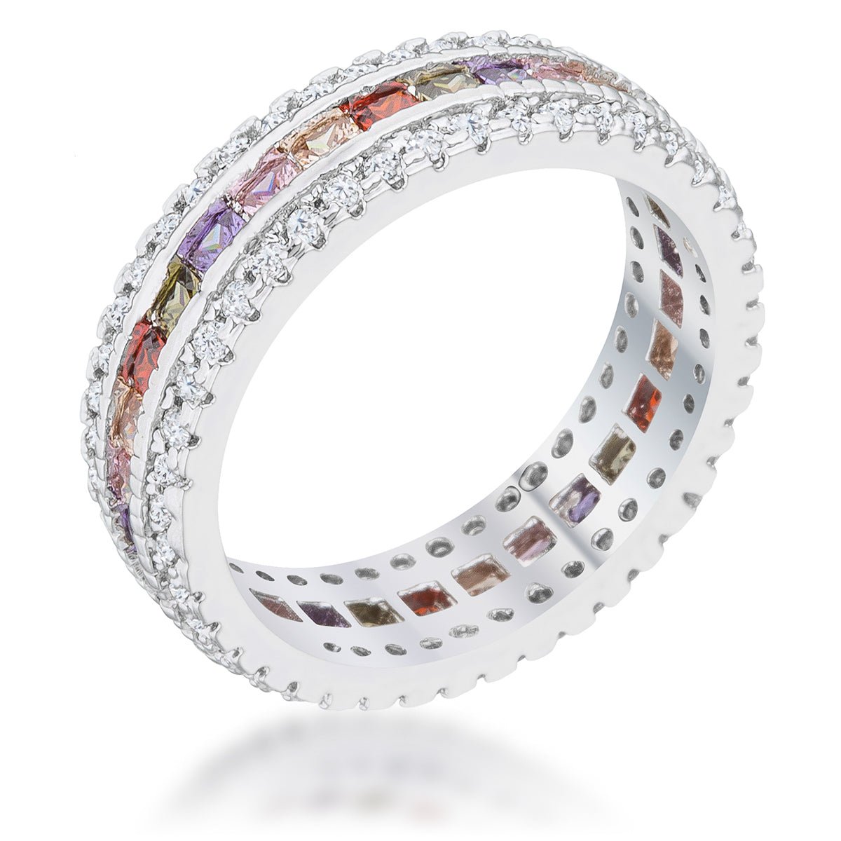 Paula 1.75ct Multicolor CZ Classic Band Ring, <b>Size 5</b> - LinkagejewelrydesignLinkagejewelrydesign