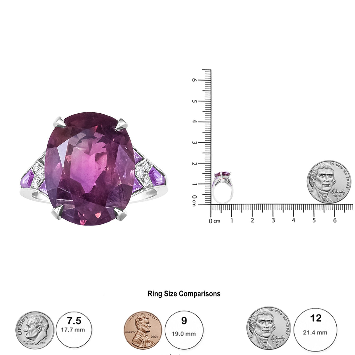 Platinum Heat-Treated Purple Trillion Sapphire and Diamond Accent Cocktail Ring (VS1-VS2 Clarity, F-G Color) - Size 7 - LinkagejewelrydesignLinkagejewelrydesign