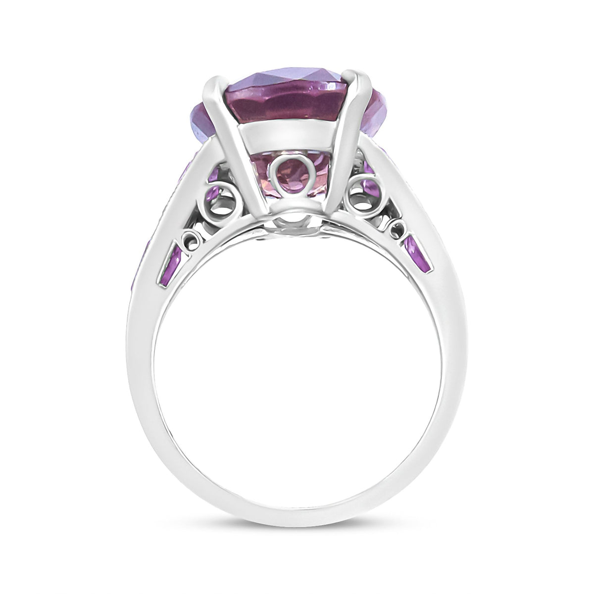 Platinum Heat-Treated Purple Trillion Sapphire and Diamond Accent Cocktail Ring (VS1-VS2 Clarity, F-G Color) - Size 7 - LinkagejewelrydesignLinkagejewelrydesign