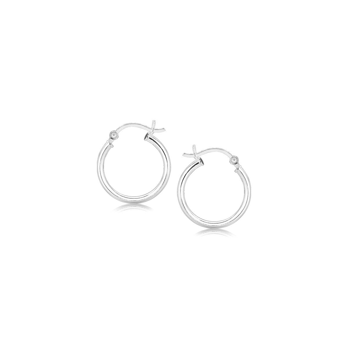 Polished Sterling Silver and Rhodium Plated Hoop Earrings (15mm) - LinkagejewelrydesignLinkagejewelrydesign