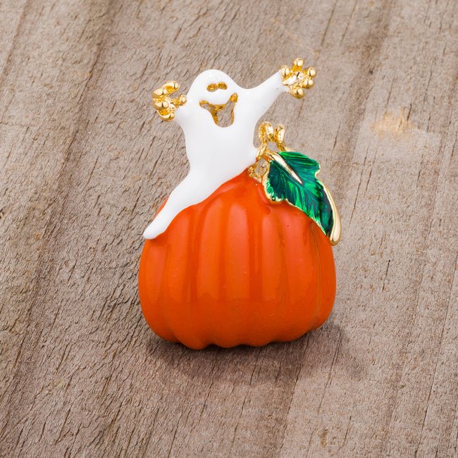 Pumpkin And Ghost Brooch With Crystals - LinkagejewelrydesignLinkagejewelrydesign