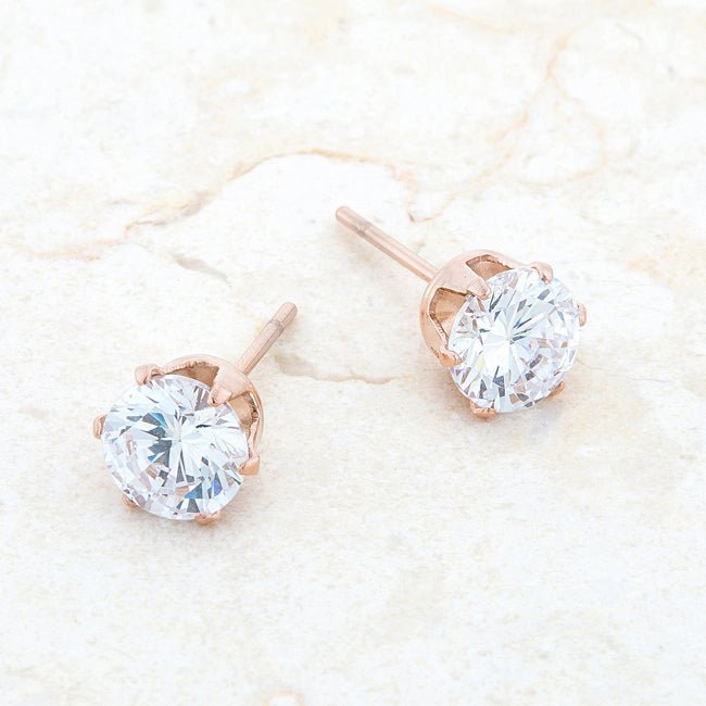 Reign 3.4ct CZ Rose Gold Stainless Steel Stud Earrings - LinkagejewelrydesignLinkagejewelrydesign