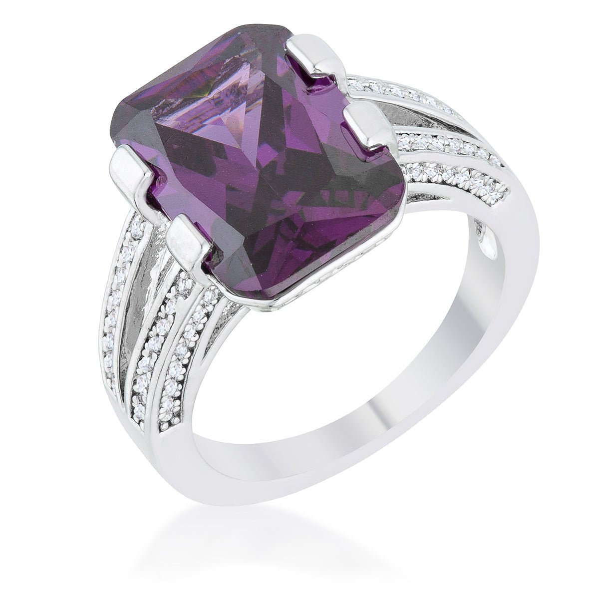 Rema 8.6ct Amethyst CZ Rhodium Emerald Classic Cocktail Ring, &lt;b&gt;Size 5&lt;/b&gt; - LinkagejewelrydesignLinkagejewelrydesign