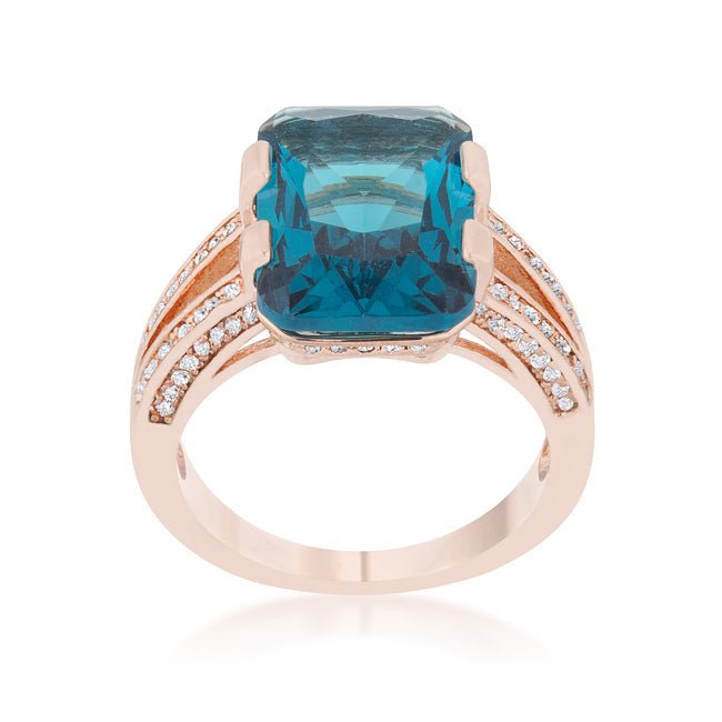 Rema 8.6ct Aqua CZ Rose Gold Emerald Classic Cocktail Ring, &lt;b&gt;Size 5&lt;/b&gt; - LinkagejewelrydesignLinkagejewelrydesign