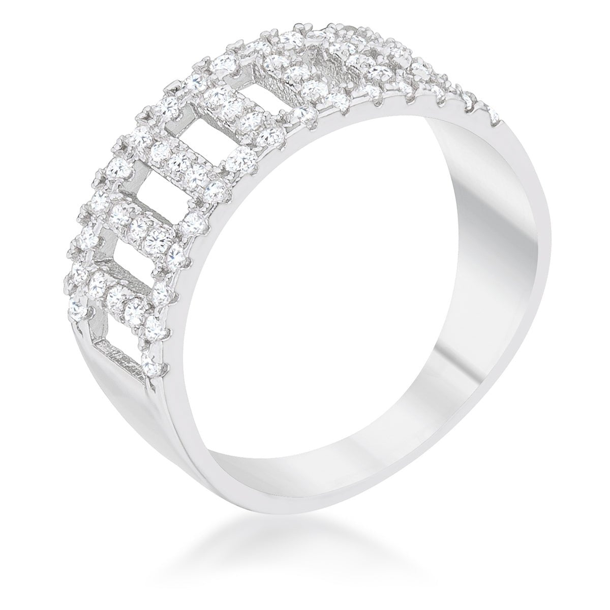 Rey 0.5ct CZ Rhodium Contemporary Band Ring, &lt;b&gt;Size 5&lt;/b&gt; - LinkagejewelrydesignLinkagejewelrydesign