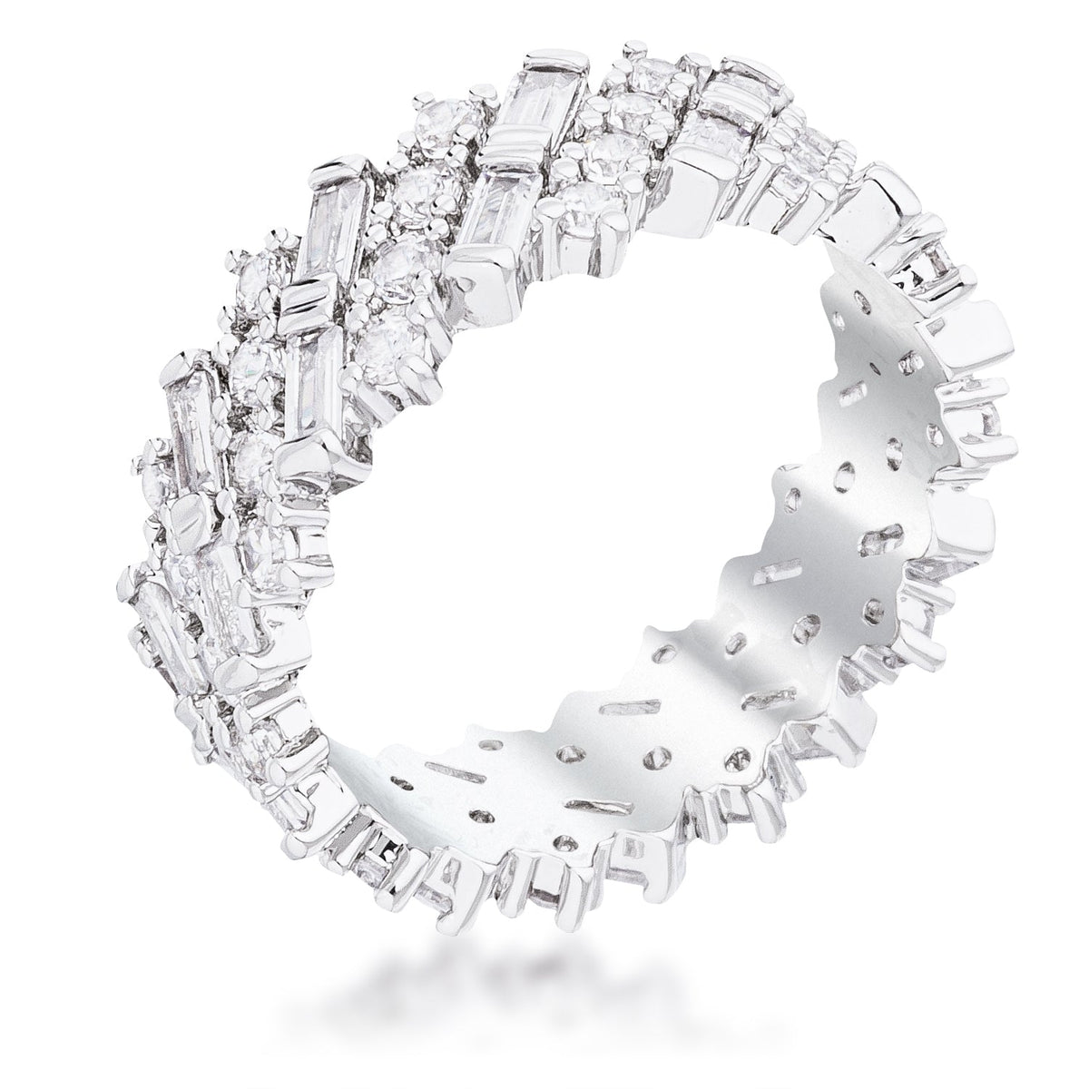 Rhodium Clear CZ Alternating Baguette Round Eternity Band, &lt;b&gt;Size 5&lt;/b&gt; - LinkagejewelrydesignLinkagejewelrydesign