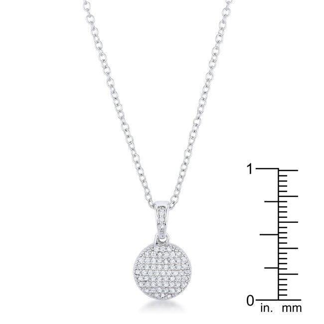 Rhodium Necklace with CZ Disk Pendant - LinkagejewelrydesignLinkagejewelrydesign