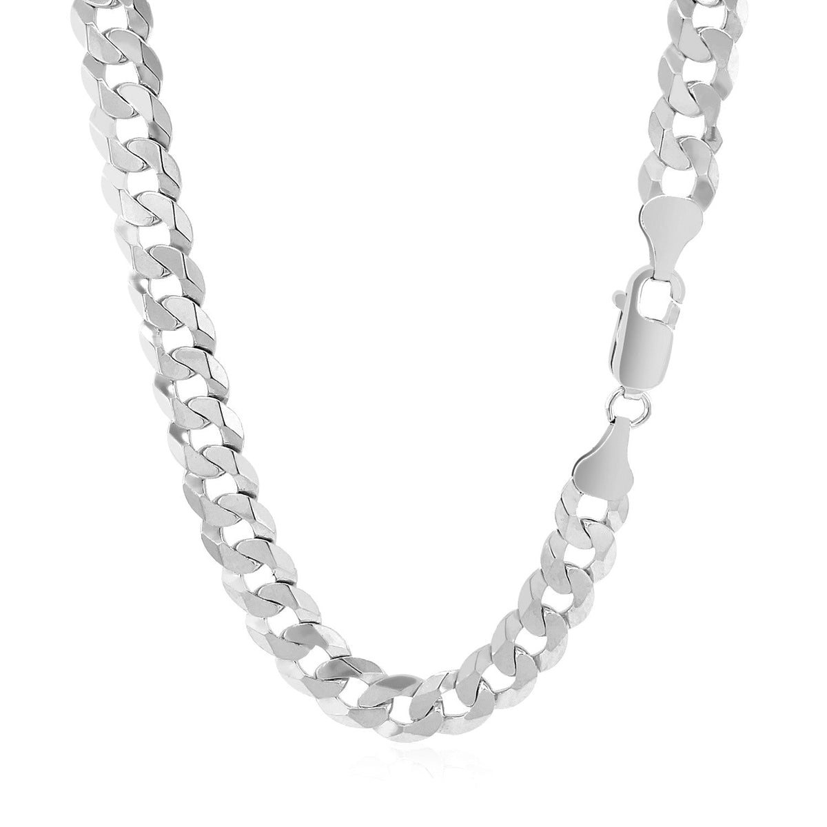 Rhodium Plated 7.2mm Sterling Silver Curb Style Chain - LinkagejewelrydesignLinkagejewelrydesign