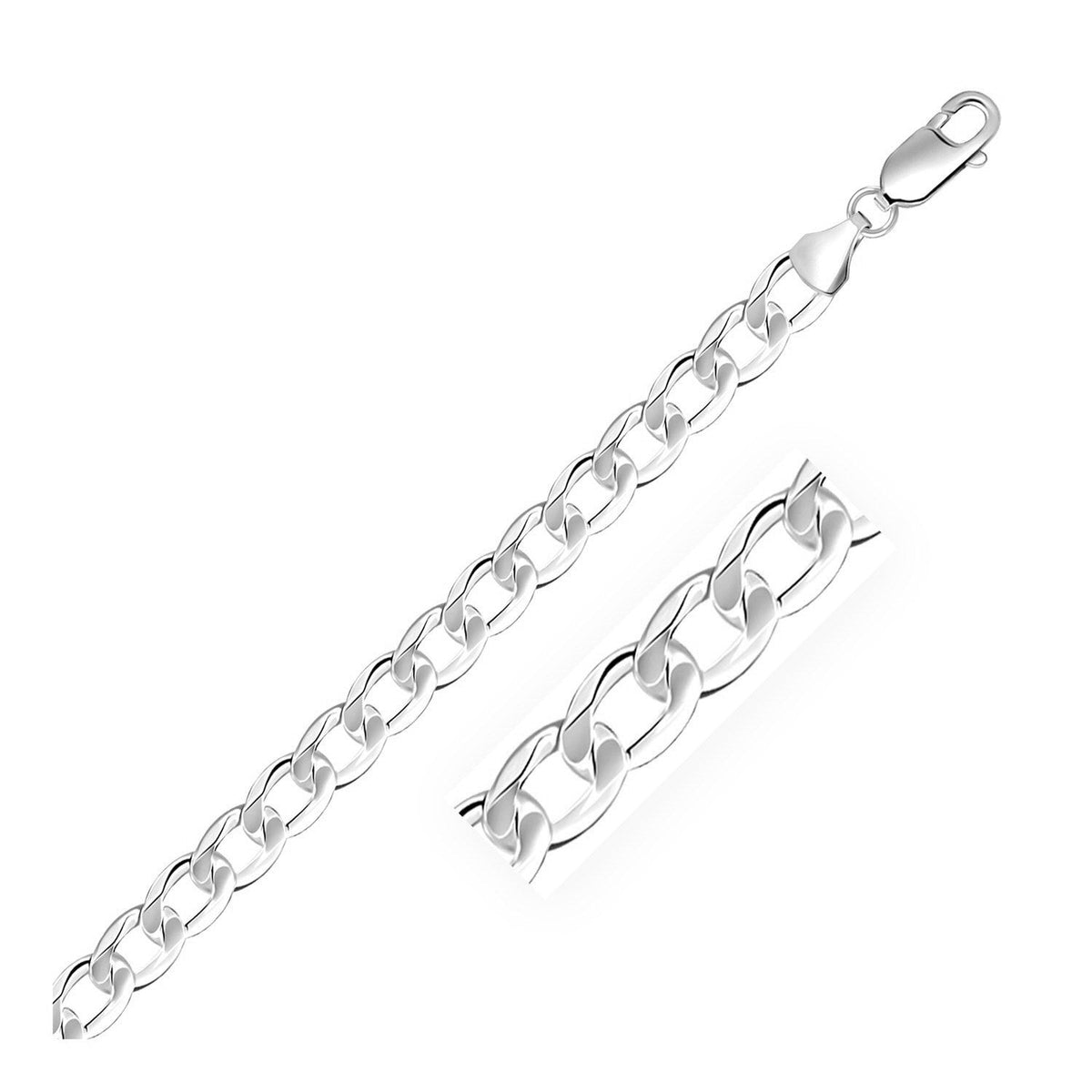 Rhodium Plated 7.9mm Sterling Silver Curb Style Bracelet - LinkagejewelrydesignLinkagejewelrydesign