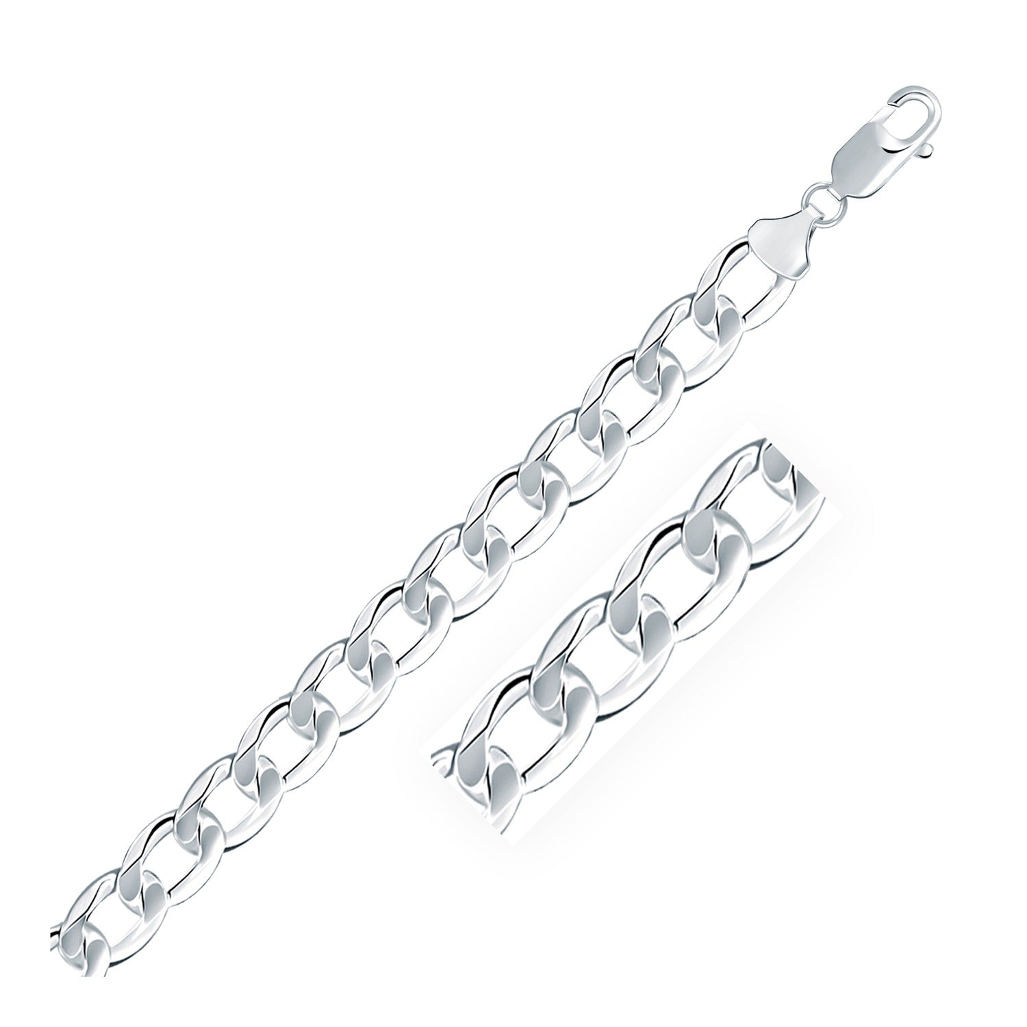 Rhodium Plated 8.4mm Sterling Silver Curb Style Chain - LinkagejewelrydesignLinkagejewelrydesign