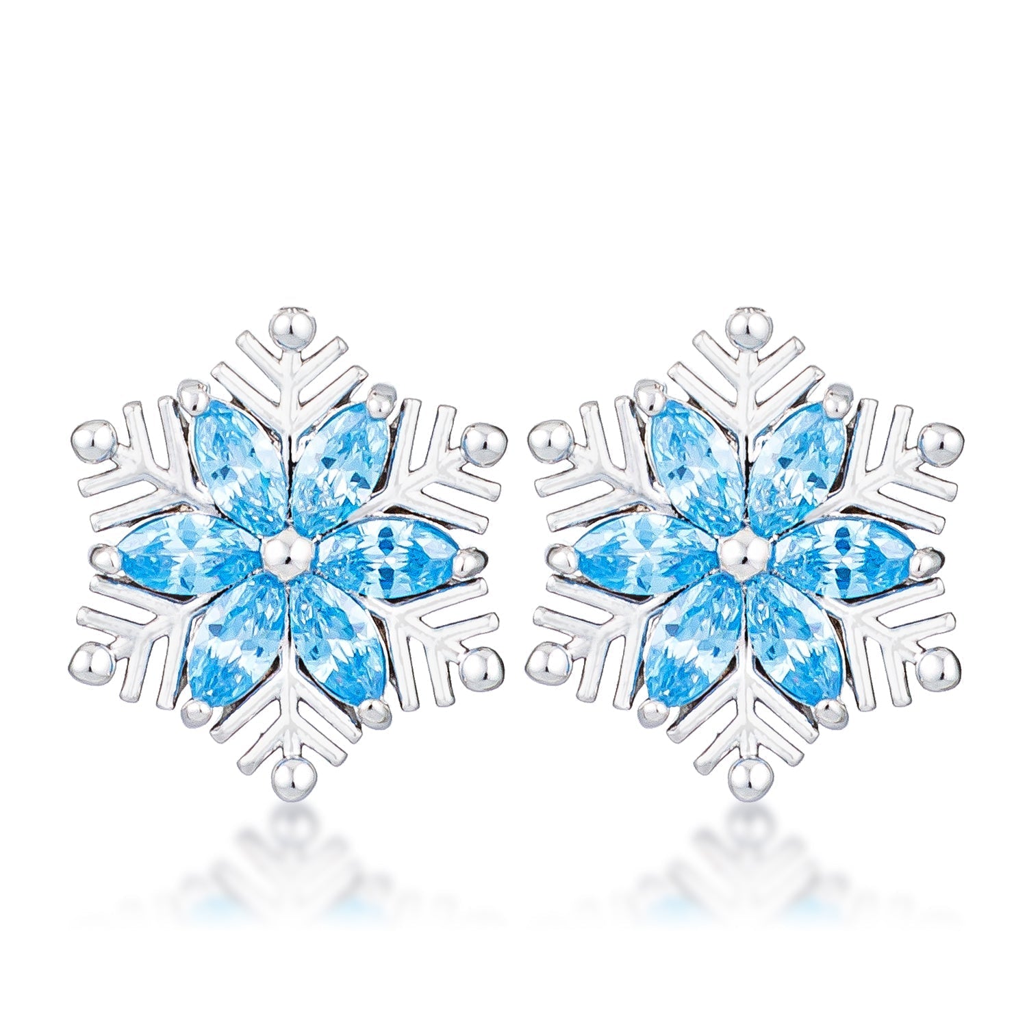 Rhodium Plated Aqua Blue Marquise Snowflake Earrings - LinkagejewelrydesignLinkagejewelrydesign