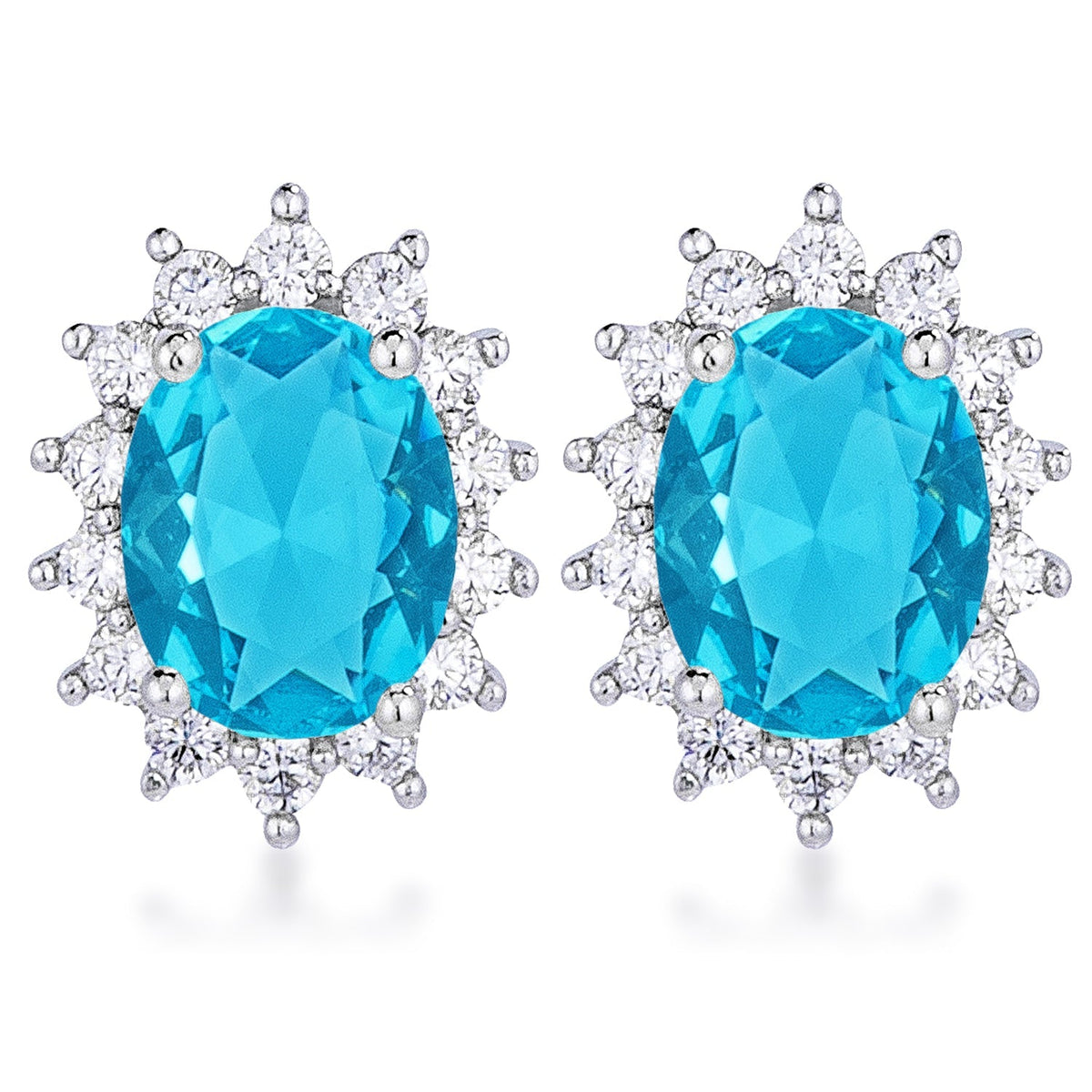 Rhodium Plated Aqua Blue Petite Royal Oval Earrings - LinkagejewelrydesignLinkagejewelrydesign