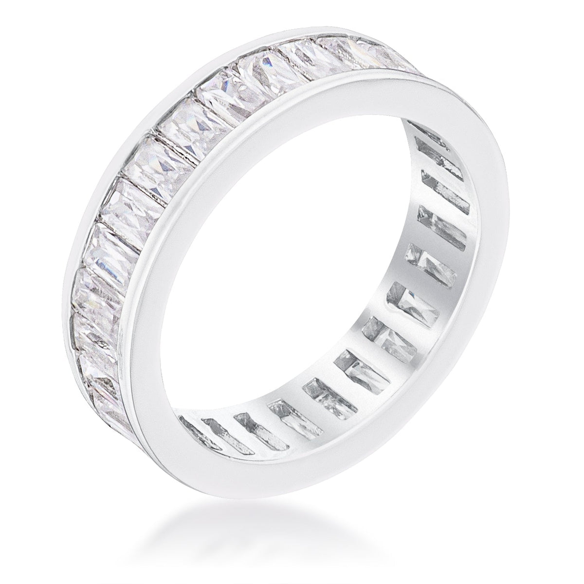 Rhodium Plated Baguette Emerald Cut Eternity Ring, &lt;b&gt;Size 5&lt;/b&gt; - LinkagejewelrydesignLinkagejewelrydesign