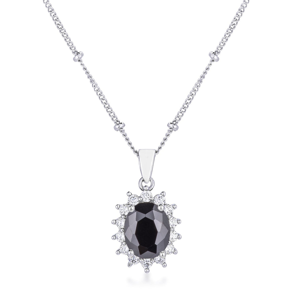 Rhodium Plated Black Petite Royal Oval Pendant - LinkagejewelrydesignLinkagejewelrydesign