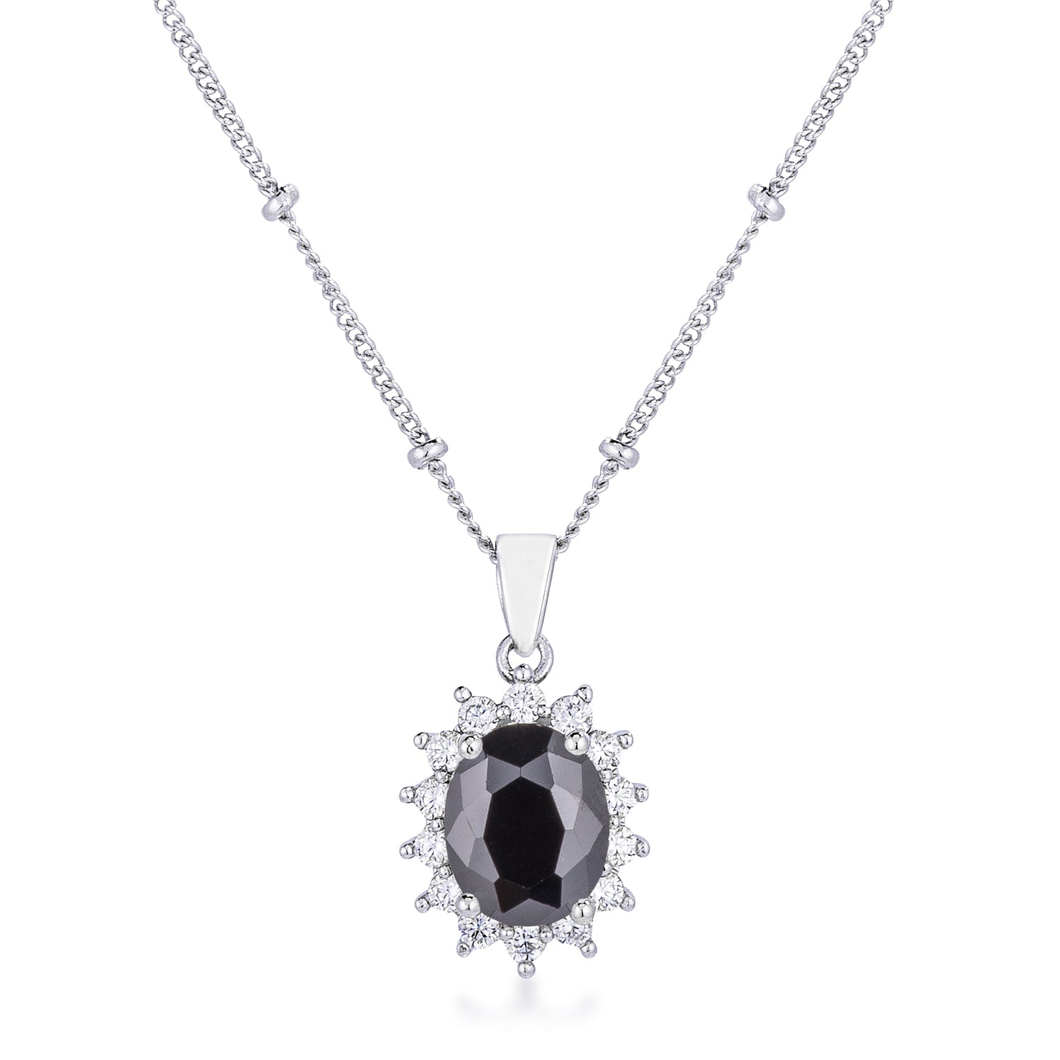 Rhodium Plated Black Petite Royal Oval Pendant - LinkagejewelrydesignLinkagejewelrydesign