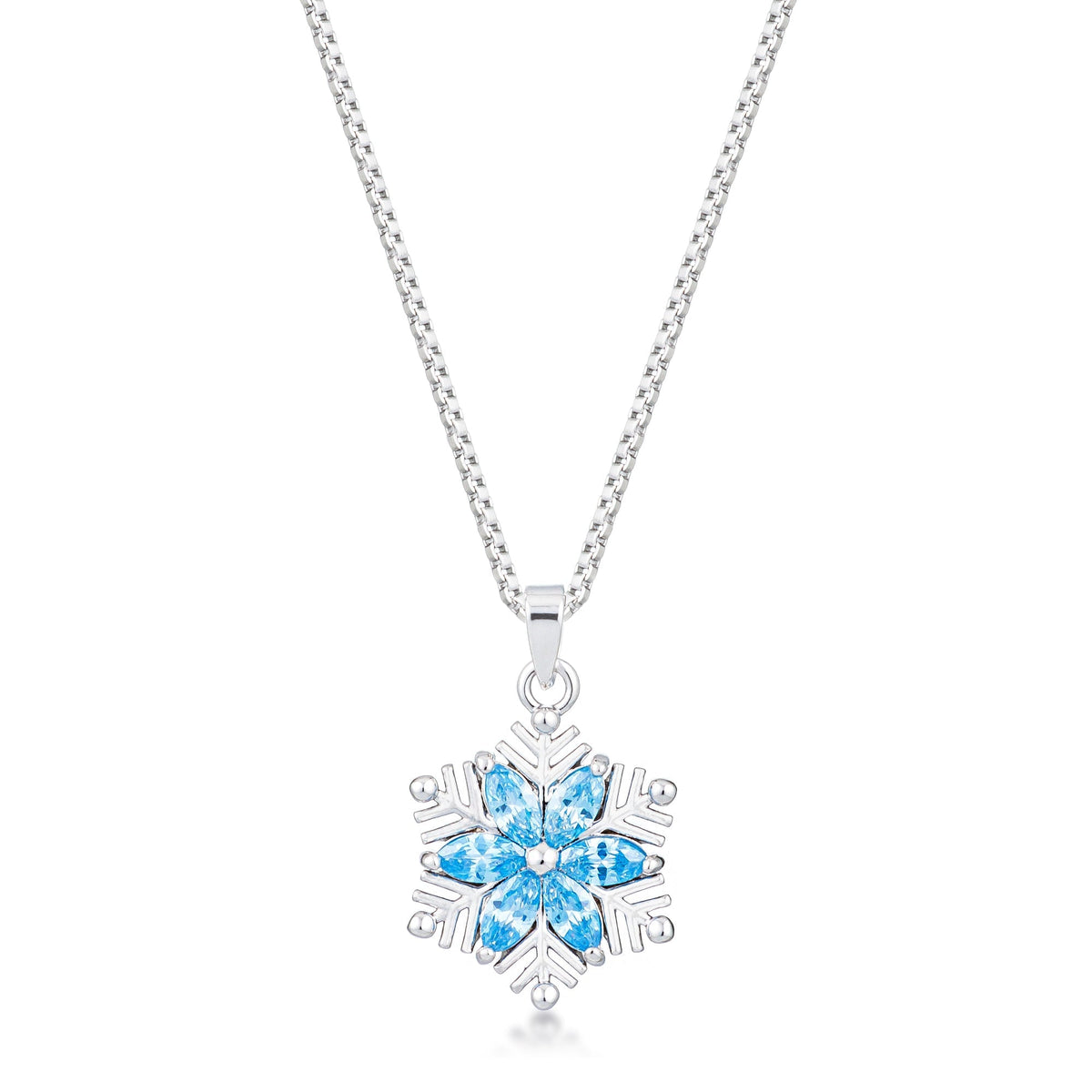 Rhodium Plated Brilliant Marquise Aqua Blue Snowflake Pendant - LinkagejewelrydesignLinkagejewelrydesign