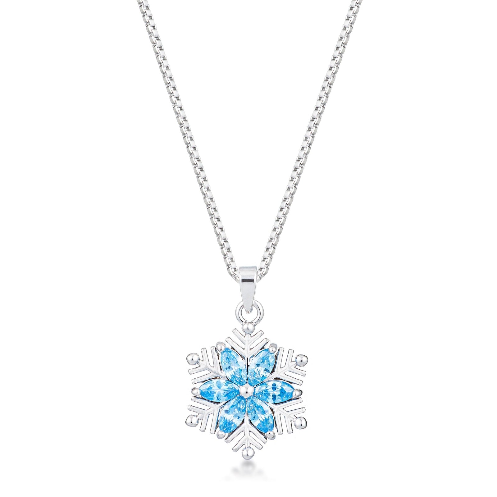 Rhodium Plated Brilliant Marquise Aqua Blue Snowflake Pendant - LinkagejewelrydesignLinkagejewelrydesign