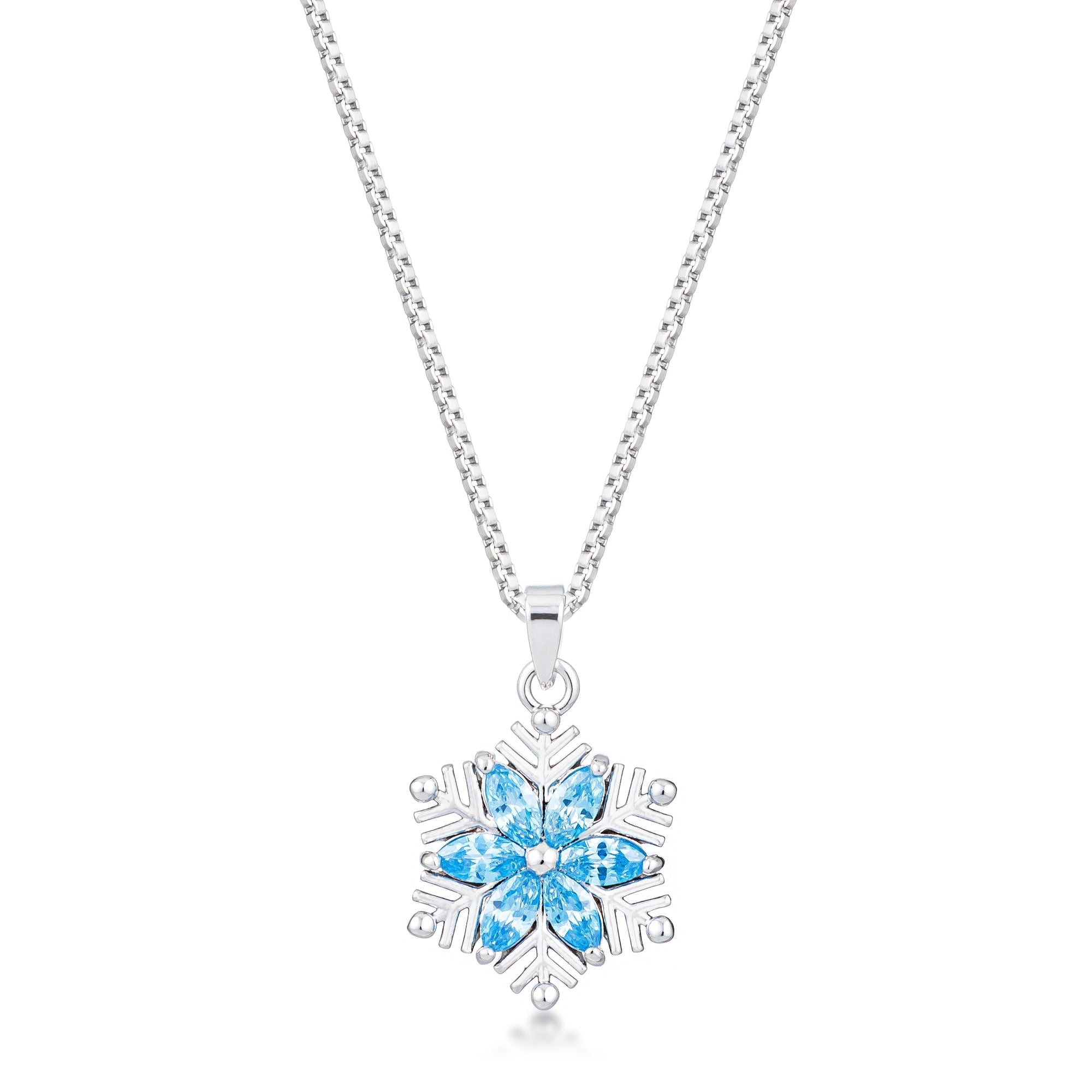 Rhodium Plated Brilliant Marquise Aqua Blue Snowflake Pendant - LinkagejewelrydesignLinkagejewelrydesign