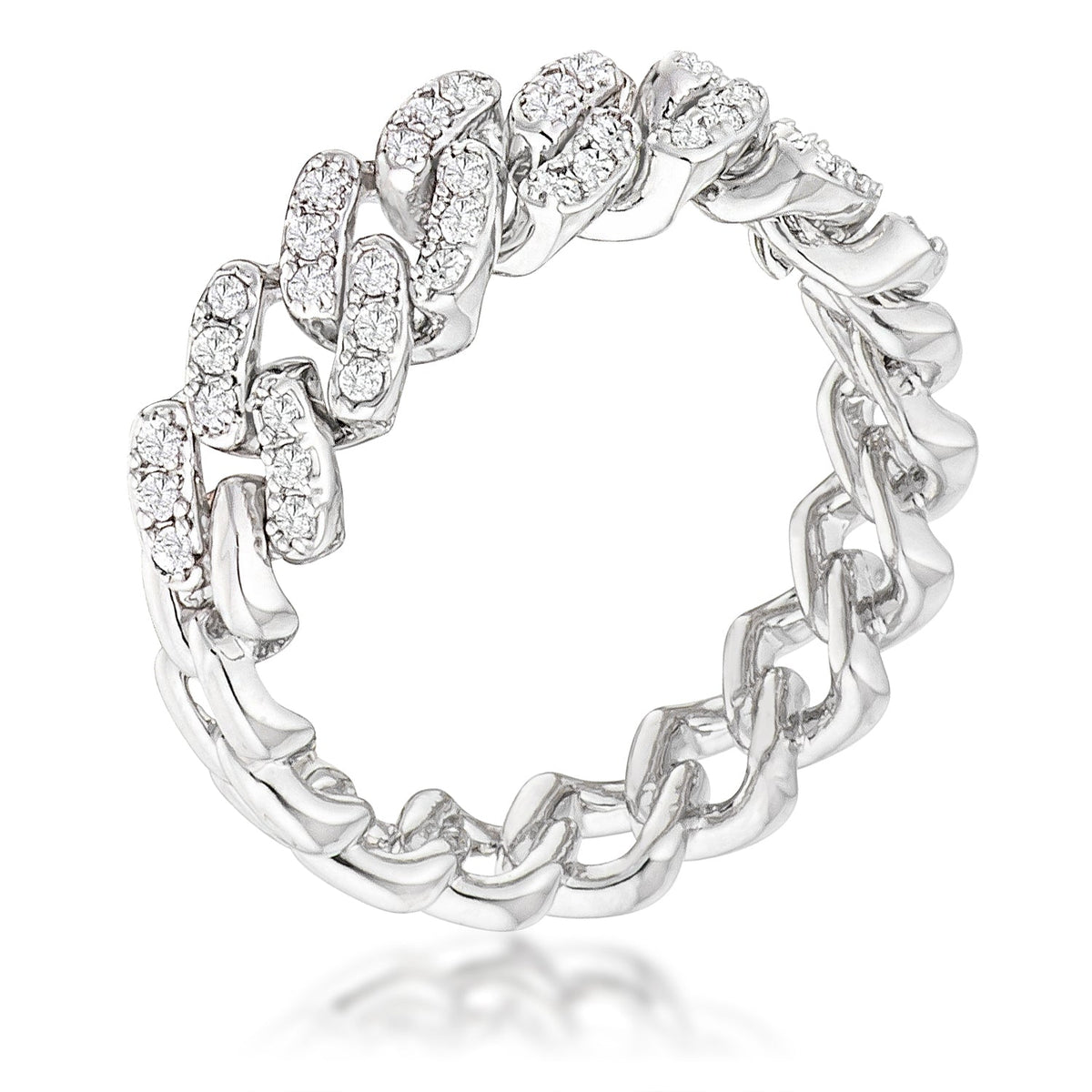 Rhodium Plated Clear CZ Round Cut Flexible Chain Ring, &lt;b&gt;Size 5&lt;/b&gt; - LinkagejewelrydesignLinkagejewelrydesign